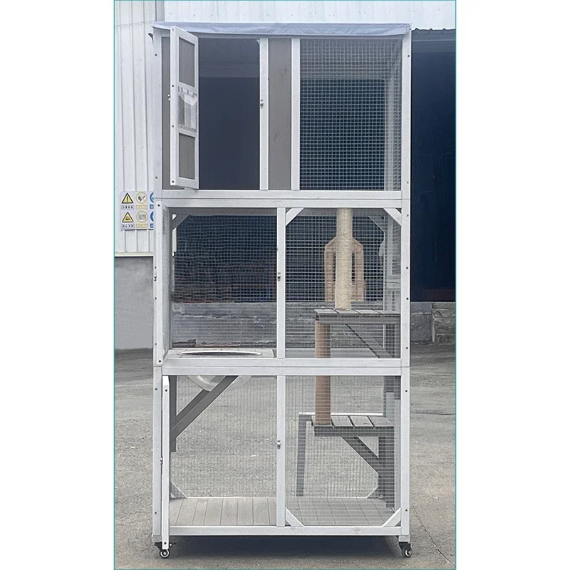 a forWholesale Large Space Pet Cage Wooden Outdoor Waterproof Cat Villa House With Cat Scratching Board Wood Cat Cage view 3
