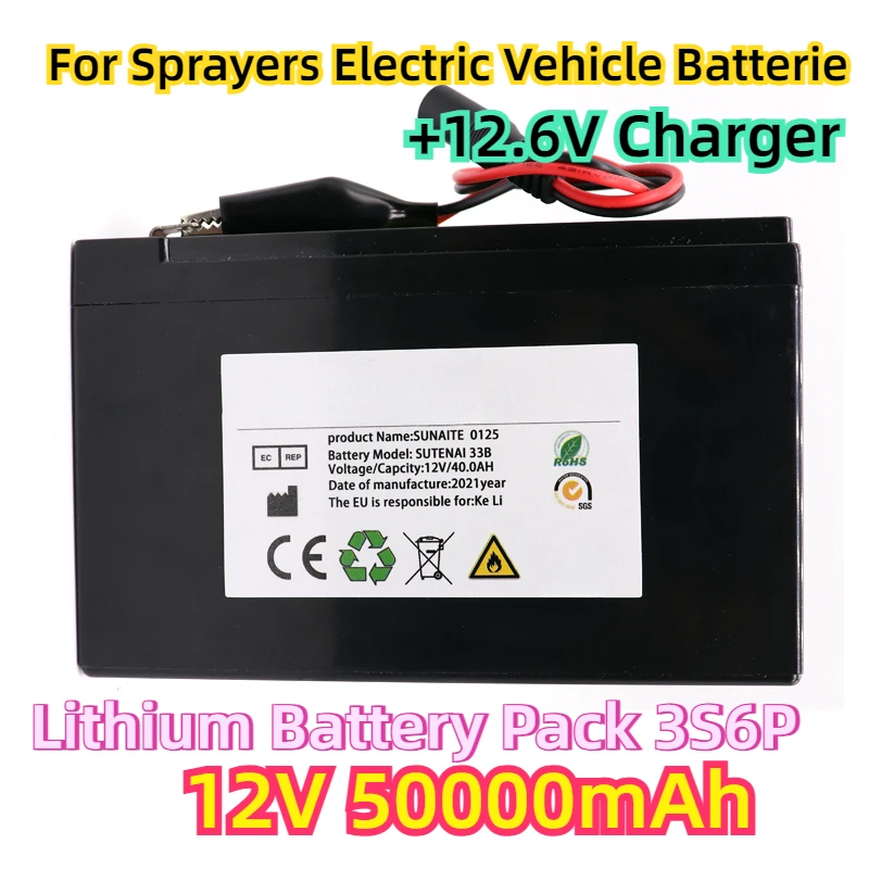 

For Sprayers Electric Vehicle Batterie+12.6V Charger NEW 12V 40Ah 18650 Lithium Battery Pack 3S6P Built-in High Current 30A BMS