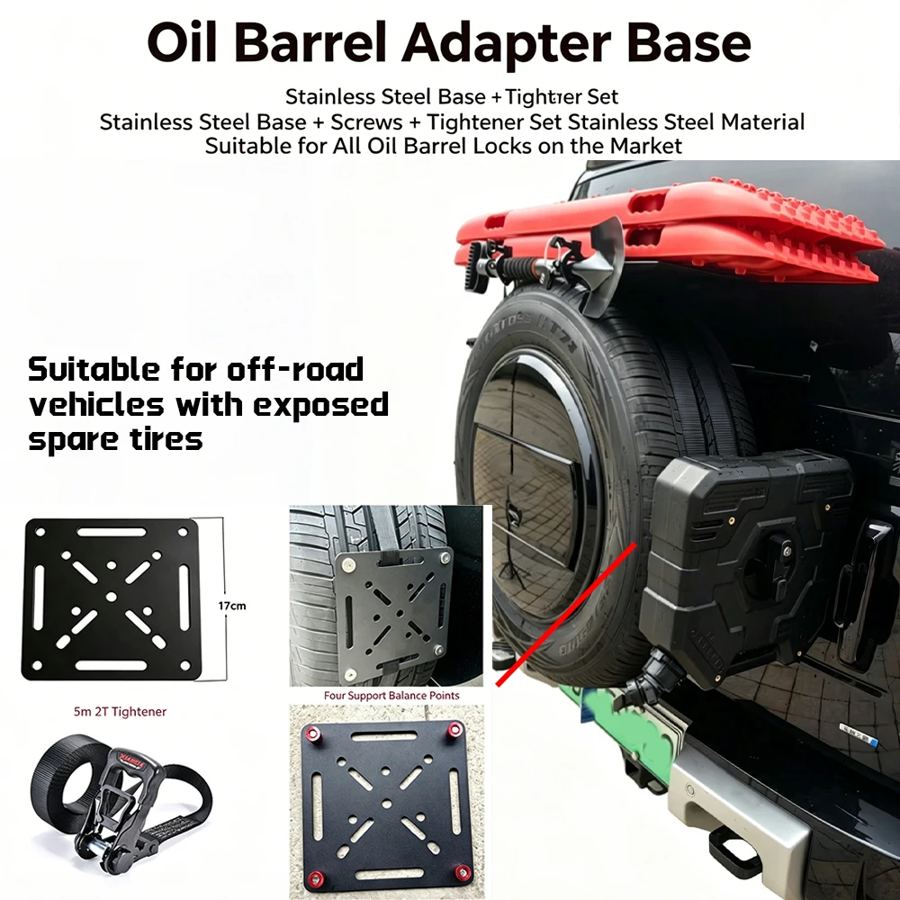 Spare Tire Fuel Can Mount Base Stainless Steel 5m 2T Ratchet Strap 4x4 Offroad SUV Oil Tank Holder For 4x4 Offroad SUV