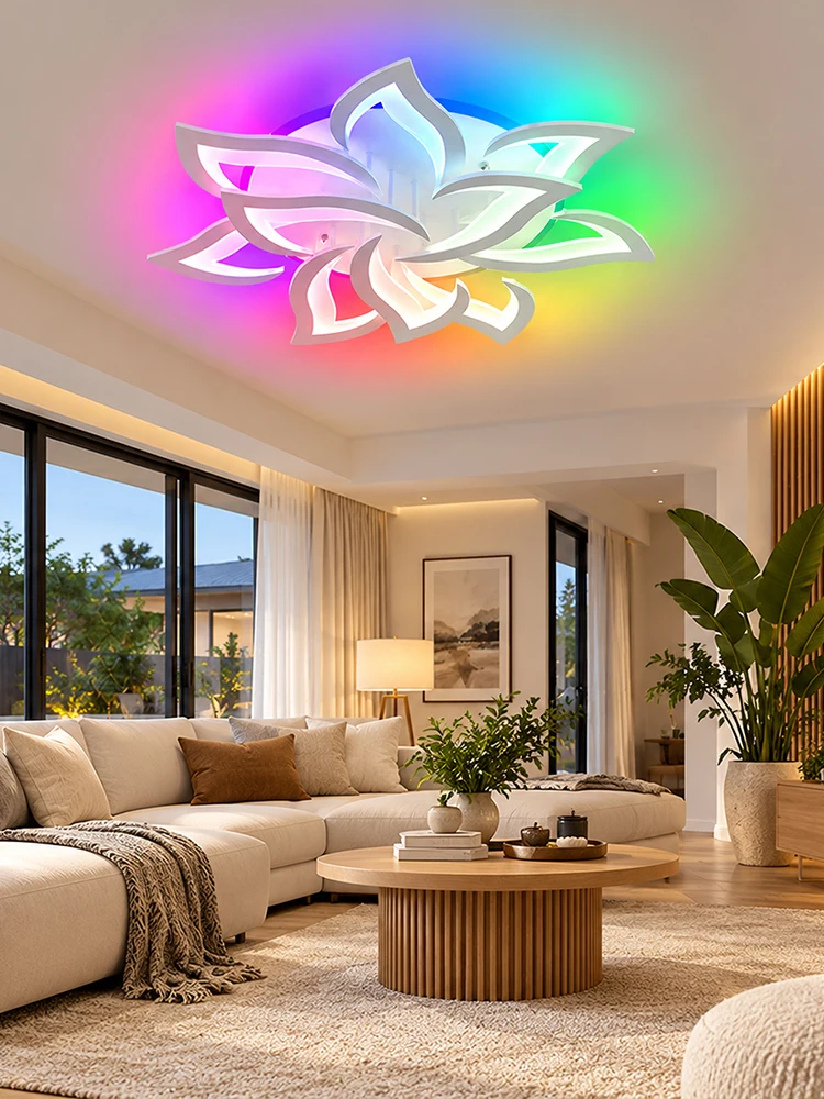 RGB-LED-Deckenleuchten, moderne, intelligente, dekorative Lampen für Wohnzimmer, Lobby, Ausstellungshalle, Lotus-Deckenleuchter für Zuhause