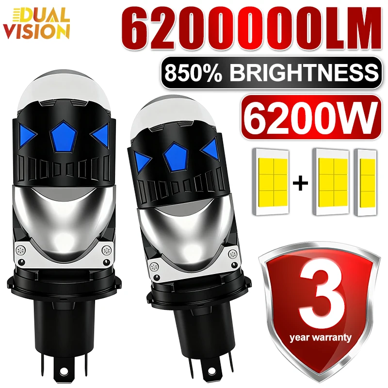 

6200W 6200000LM H4 Lens LED Car Headlight CANBUS Turbo Auto Bulb H4 Bi High Low Beam Motorcycle Light 1:1 Wireless Fog Lamps 12V
