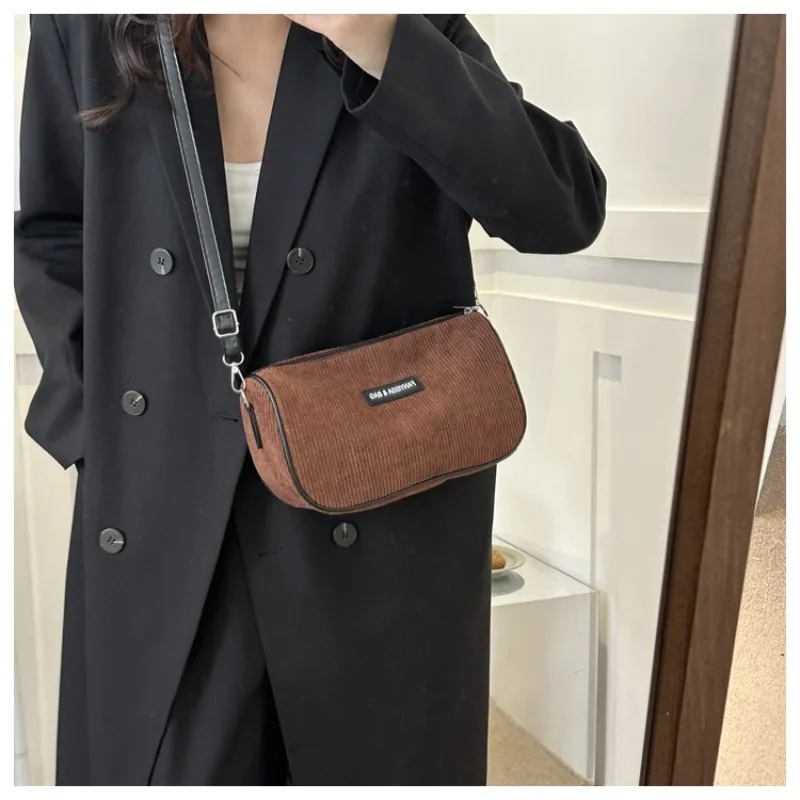 Corduroy Western Style Solid Color Crossbody Bag Fashion Simple Corduroy Trend Commuter Shoulder Bag Slung Underarm Shoulder Bag