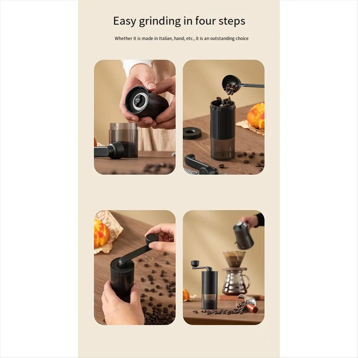 

(AIMA) Small Household Coffee Bean Grinder Portable Hand-Cranked Coffee Grinder Coffee Machine White