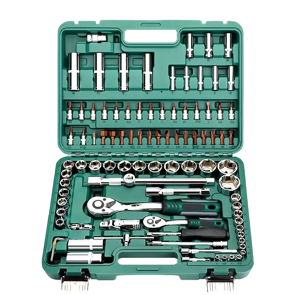 

94 Pieces Mechanics Hand Tools Kit 1/2 1/4 Inch Ratchet Wrench Socket Screwdriver Set Hard Case OEM Customizable CRV Material