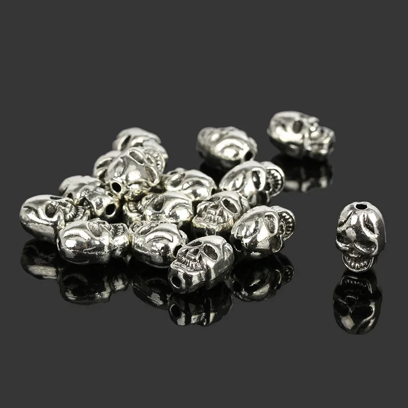 50Pcs Trendy DIY Beads 8x11mm Tibetan Silver Skull Charms Fit Bracelets Necklaces Andora Charms For Women Men Accessories