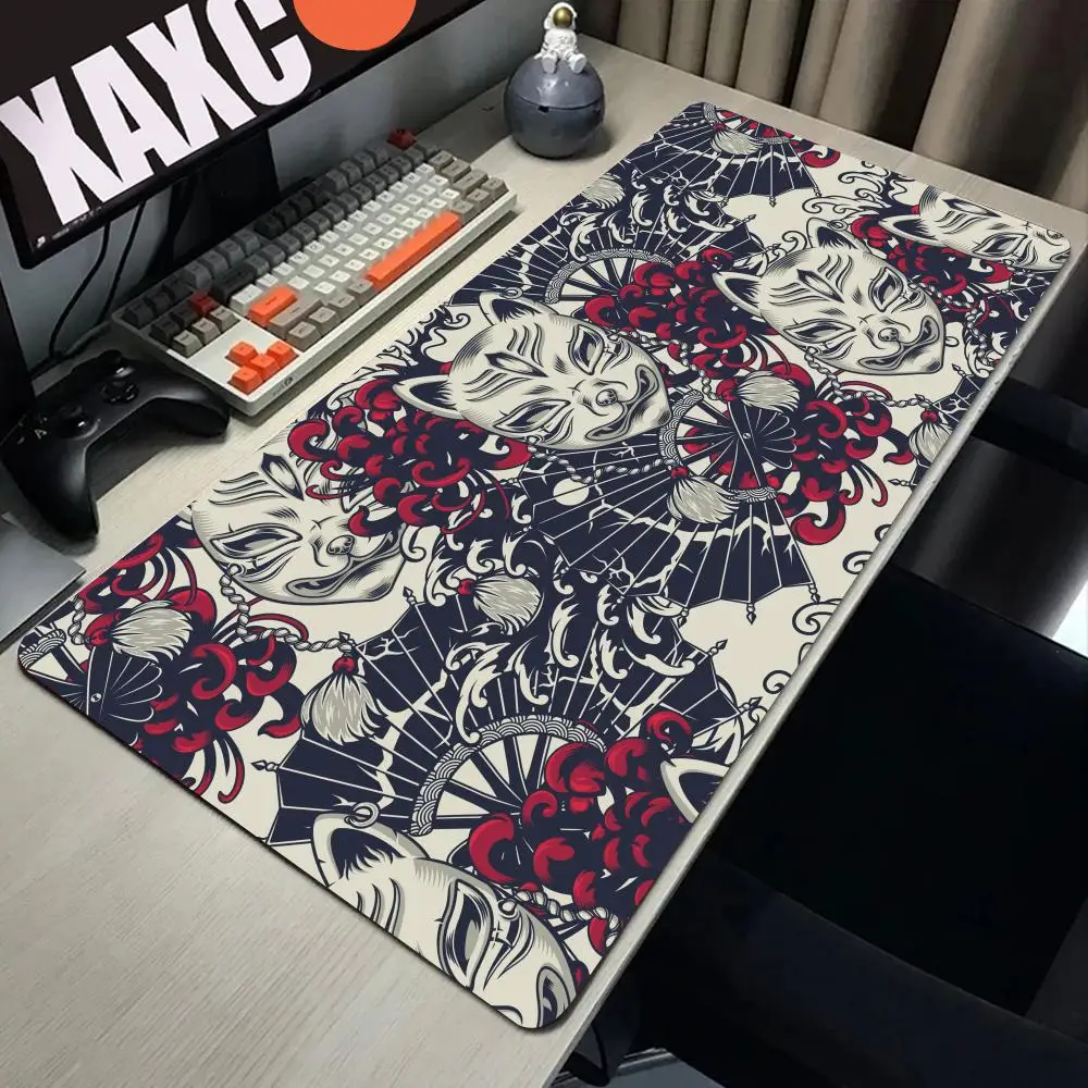 HYBXAXC Anime-Bürotischzubehör, Katzenmaske, Blumenmuster, Mauspad, XXL, Gamer, 900 x 400, Gaming-Mauspad, Speed, große Computermatte