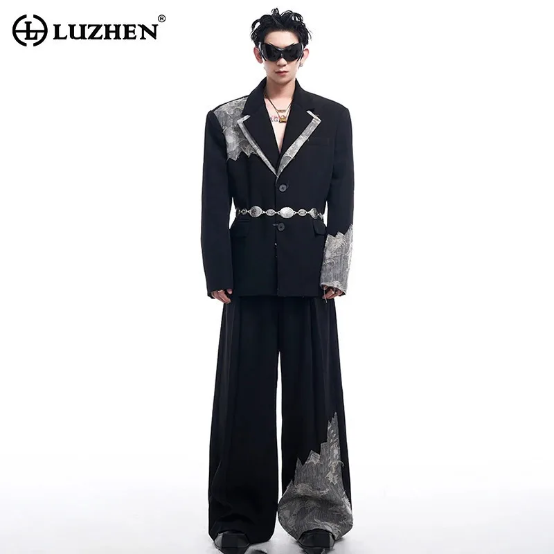 LUZHEN Light Luxury Original Blazers Patched Patchwork Color Contrast High Quality Men Straight Suit Pants Social Clothes LZ5924