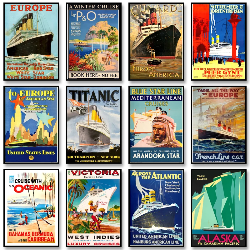 Across The Atlantic Vintage Travel Canvas Poster Ships Advertising Print Wall Art Pictures Boat Office Home Decoration