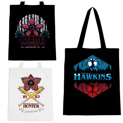 Bolso de Mano Hawkins Demogorgon Bookish Bag, Bolso de Mano de Lona, Bolso de Hombro de Gran Capacidad, Bolsas de Compras