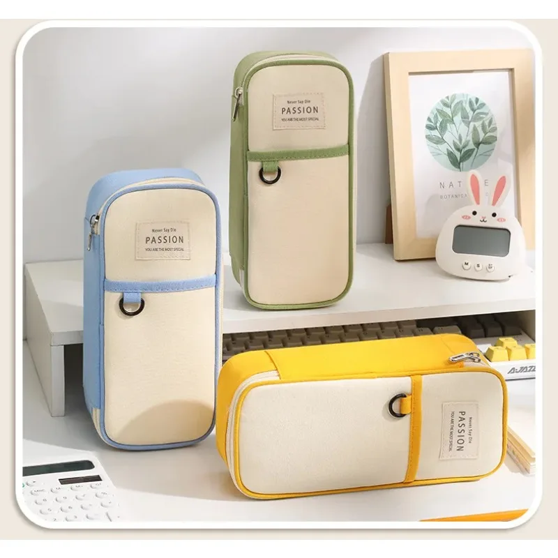 Canvas pencil casestationery student double layer multi-functional storage pencil bag double layer color matching stationery box