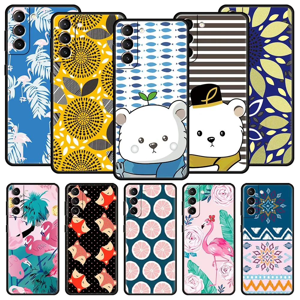 Phone Case For Samsung Galaxy S26 S25 FE S24 S23 S22 S21 Ultra S20 5G S10E Plus Protect Cover Flower Bear Art