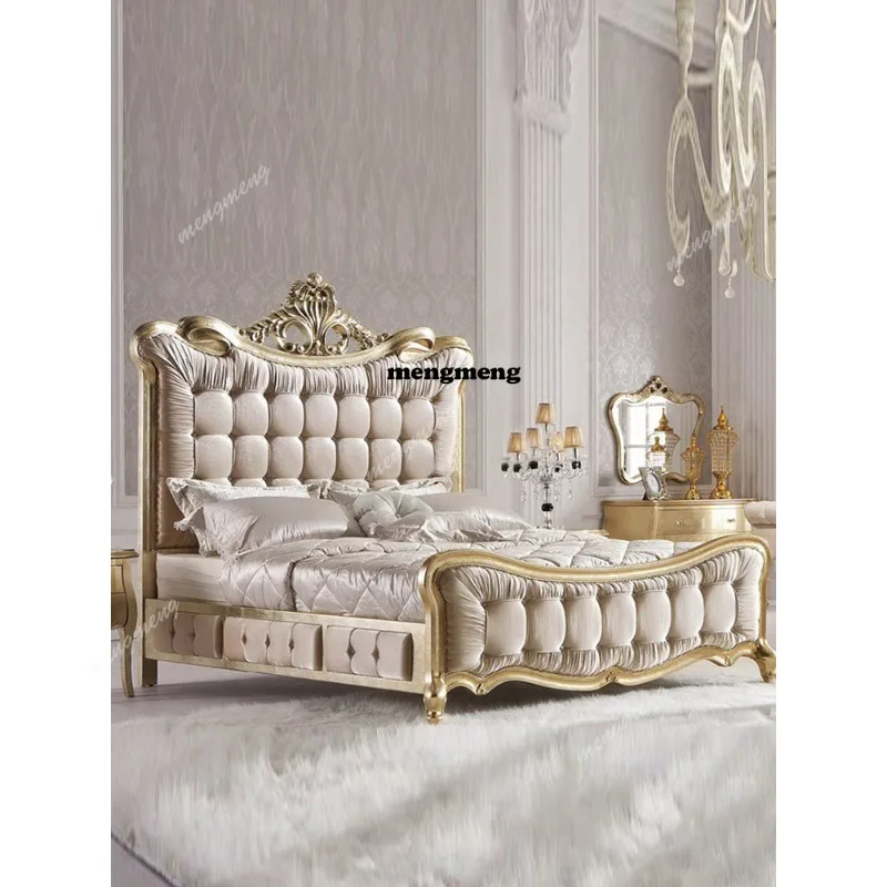 

French carved light luxury solid wood bed retro old bed solid wood court wedding bed