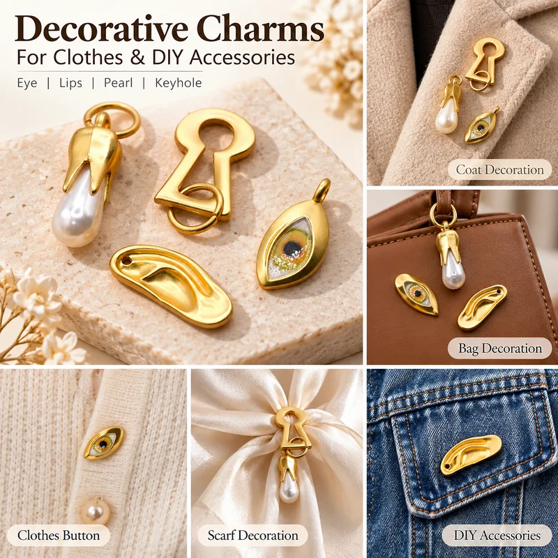Matte Gold Charms Pearl Tooth Eye Ear Keyhole Pendants DIY Jewelry Making Charms For Bracelet Necklace Bag Accessories