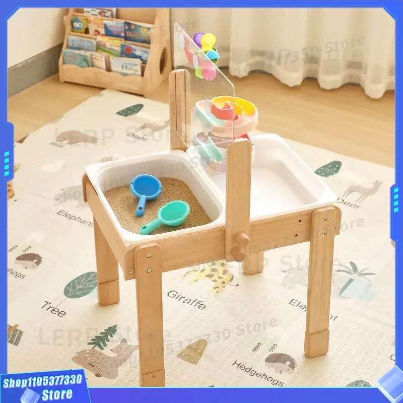 Solid Wood Sensory Table for Kids Multi-functional Sand Water Play Station Early Education Toy Parent Child Interactive Game