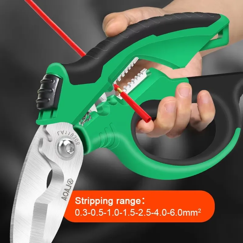 LAOA Electrician Scissors 6/7/8 Inch Wire Stripper Wire Cutter Crimpper Open Handle Stainless Shears Cable Cutting Crimping Tool