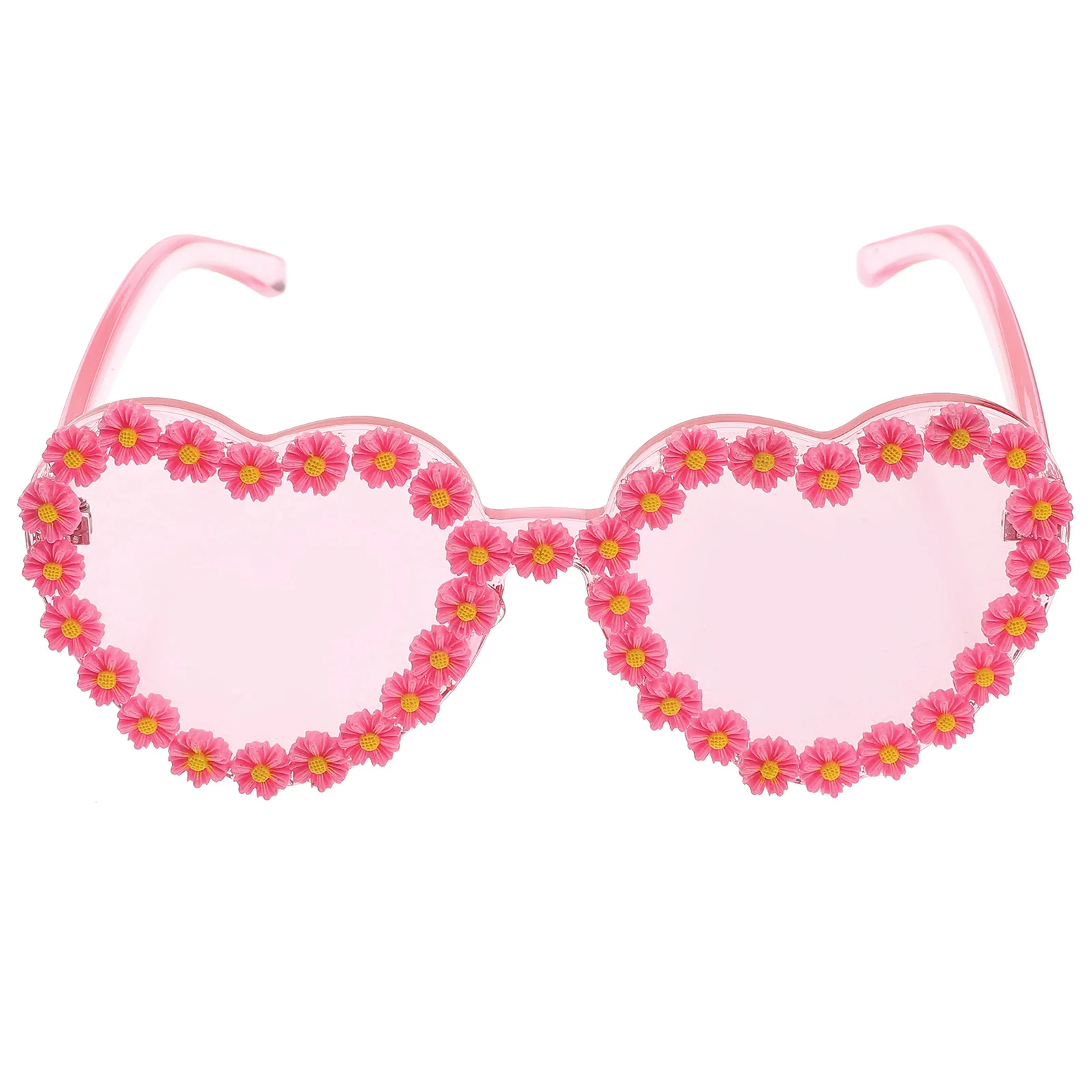 

1pc Heart Shaped Sunglasses For Women Pink Daisy Decor Summer Trendy Sun Glasses Fashion Lightweight Uv Protection