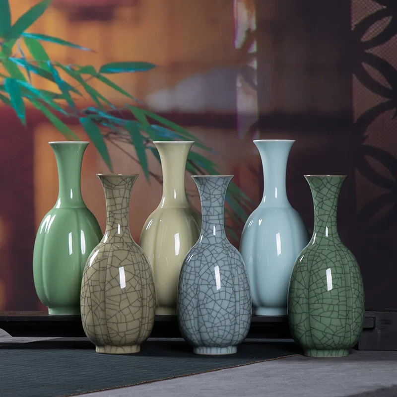 

Креативная маленькая керамическая ваза с цветочным аранжиром, китайский ретро настольный домашний декор, орнамент