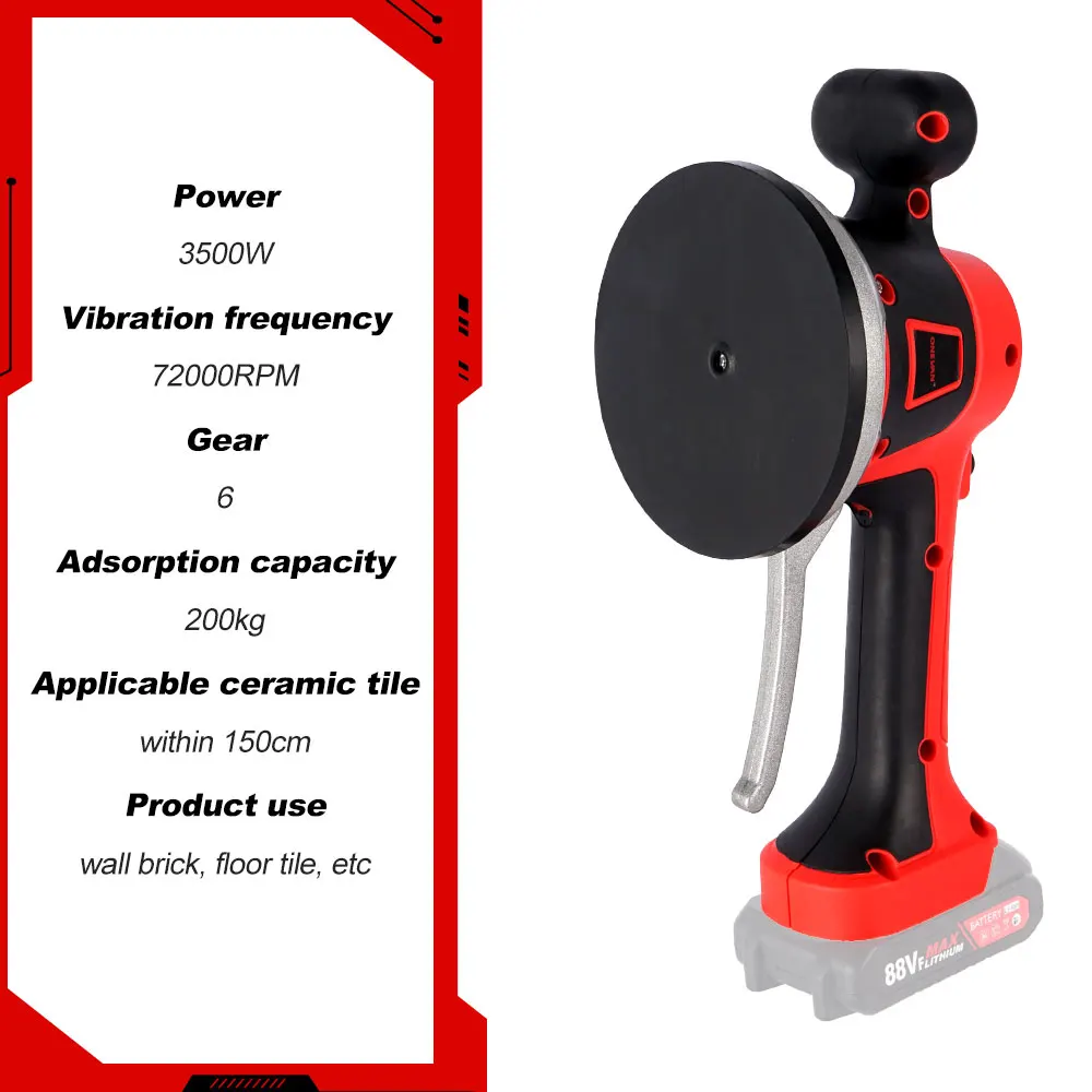 ONEVAN 3500W 200KG Tiling Tiles Machine 6 Gears Tiles Vibrator Suction Cup Automatic Floor Vibrator Tools For Makita 18V Battery