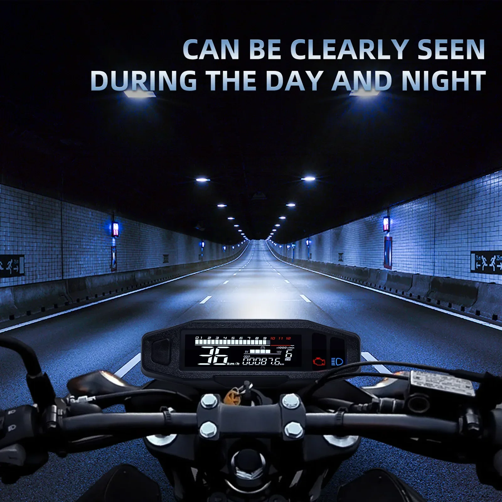 Universeller Motorrad-Tachometer Digitales Armaturenbrett mit Blinker Km/h Stundenzähler Ölstandsanzeige Drehzahlmesser Wasserdicht – Detail 6