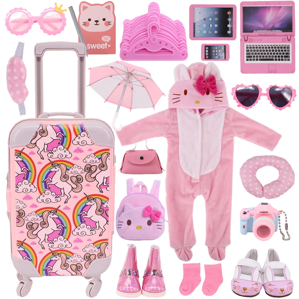 Ropa de muñeca Reborn rosa, zapatos, accesorios de maleta, se adapta a americana de 18 pulgadas y 43Cm, muñeca recién nacida, regalo de juguete para
