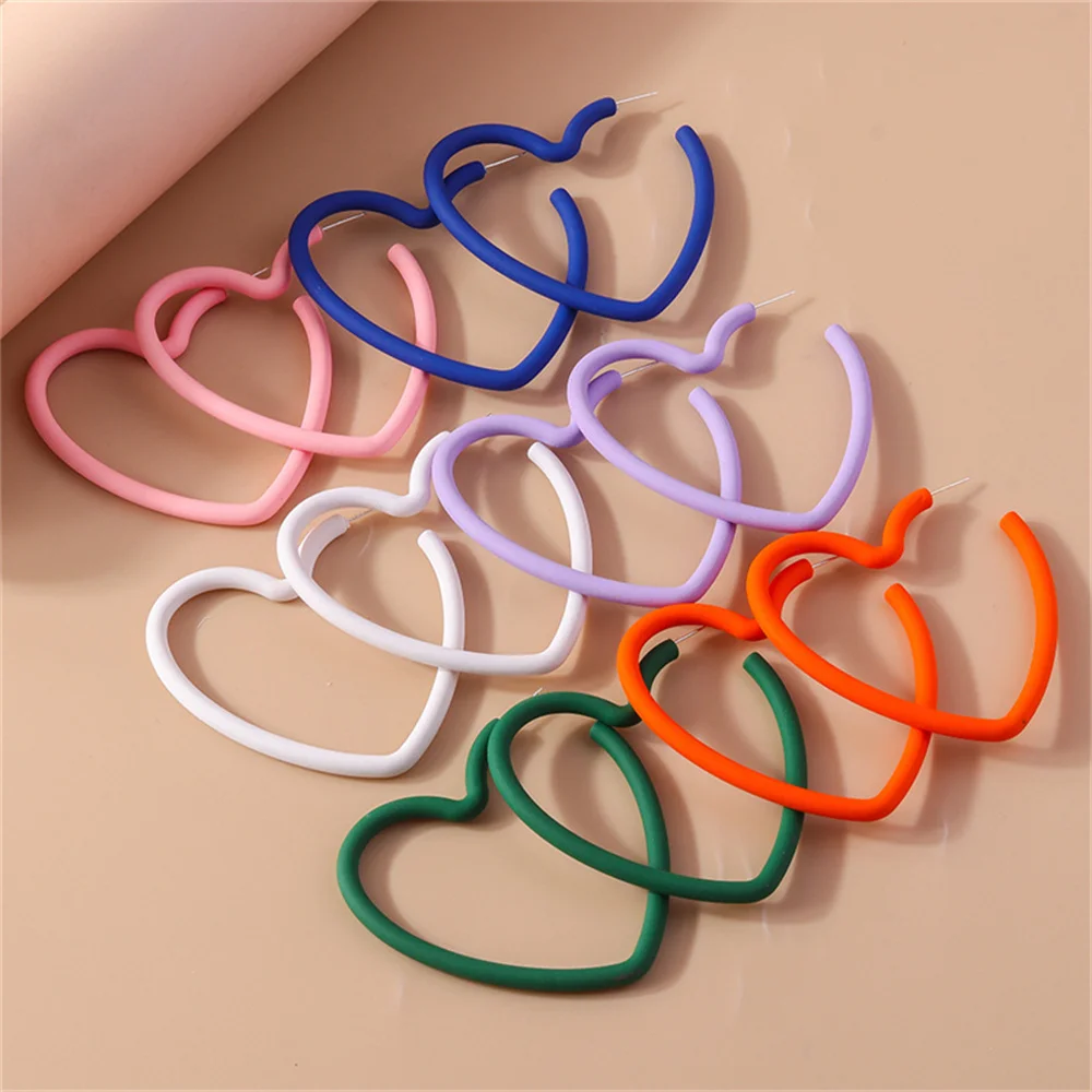 Aihua Fashion Geometrische Persönlichkeit Neon Acryl Großer Herz-Creolen-Ohrring für Damen Koreanischer Hohl-Dreieck-Stern-Ohrring Schmuck – Detail 1