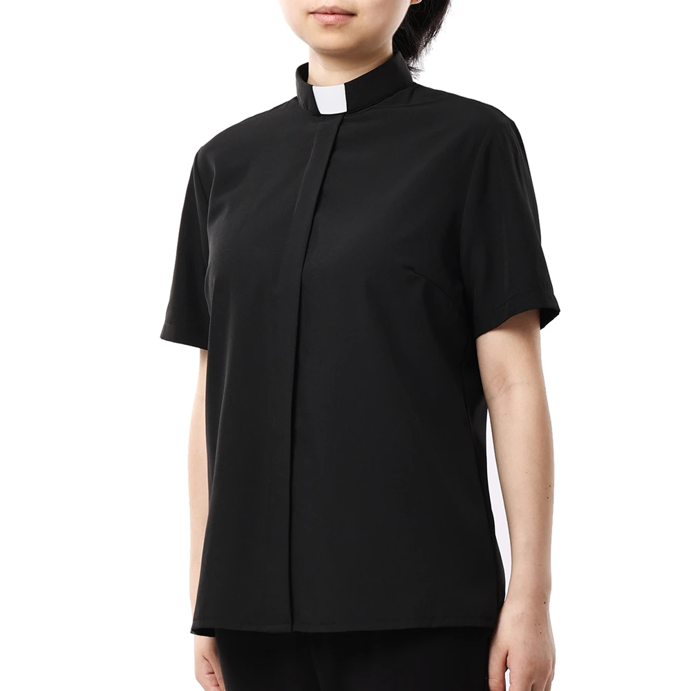 Женская рубашка с воротником-стойкой, топы с коротким рукавом, рубашки для католической церкви