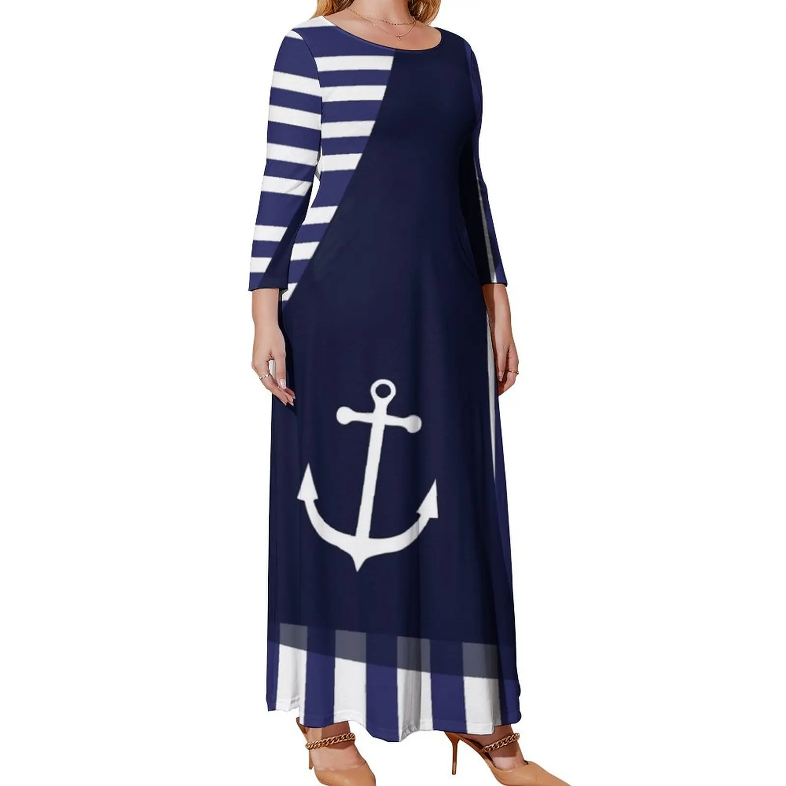 Sailor Stripes With Anchor Long Sleeved Dress summer women's suit Evening gown