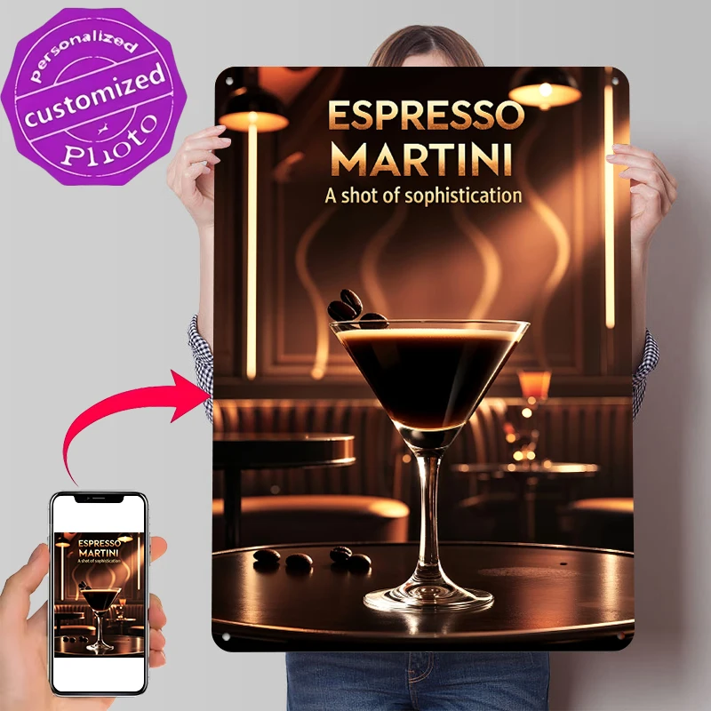 Vintage Espresso Martini Cocktail Poster Customized Vintage Metal Signs Wall Art Retro Tin Plaque for Mancave Decoration Room