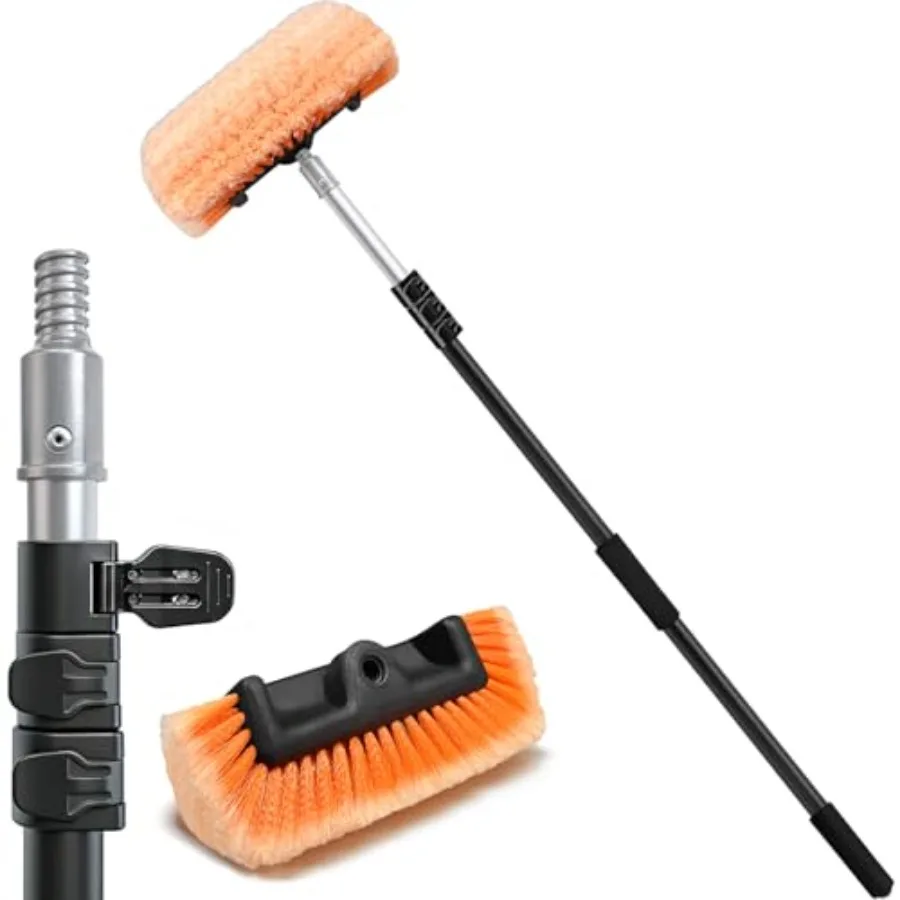 

4-12FT Car Wash Brush with Long Handle 12-Inch Soft Bristle in Blue Aluminium Telescoping Pole for Cleaning Car SUV RV Boats Ho