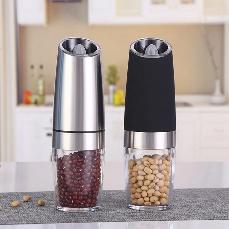 Electric Gravity Pepper Grinder Set Of 2, Automatic Salt And Pepper Mill Grinder, Battery Powered, One Hand Operation