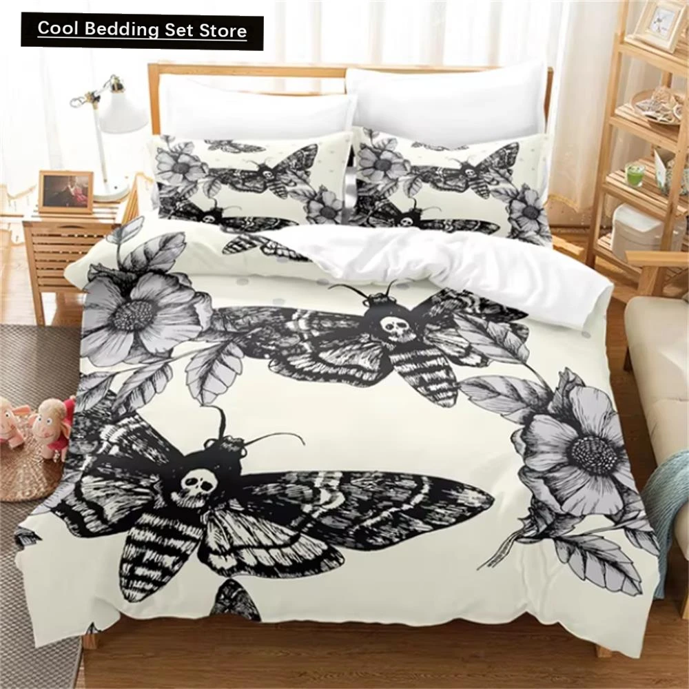 

Death Moth Black Bedding Set, Gothic Bedding Set, Skull and Butterfly Cover, Luxury Home Bedding, 2pcs, 3pcs