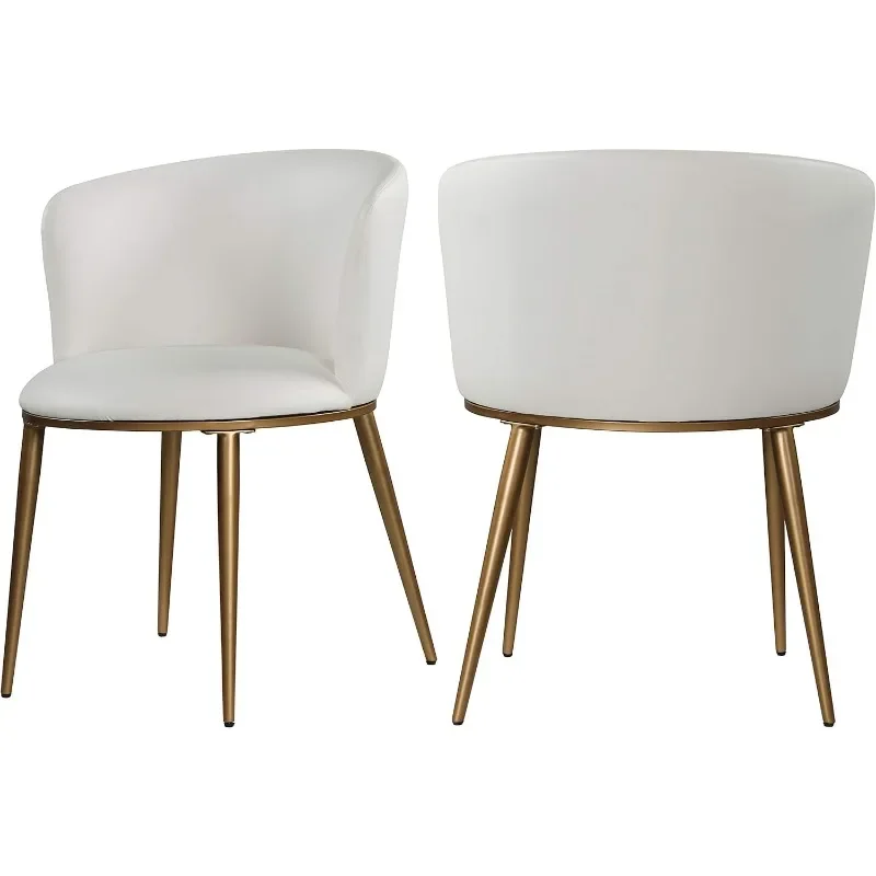 Contemporary Upholstered Dining Chair with Rounded Back and Sturdy Iron Legs, Set of 2, White Faux Leather, Gold