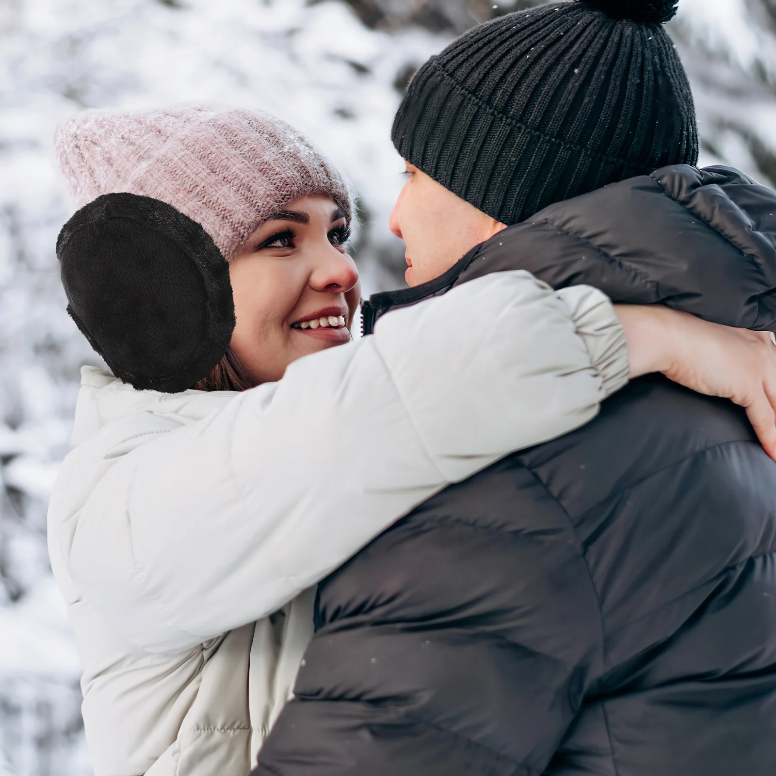 Зимние регулируемые вязаные наушники унисекс, черные, один размер, подходит для большинства уличных наушников с отделкой из искусственной подкладки, теплая уютная зима