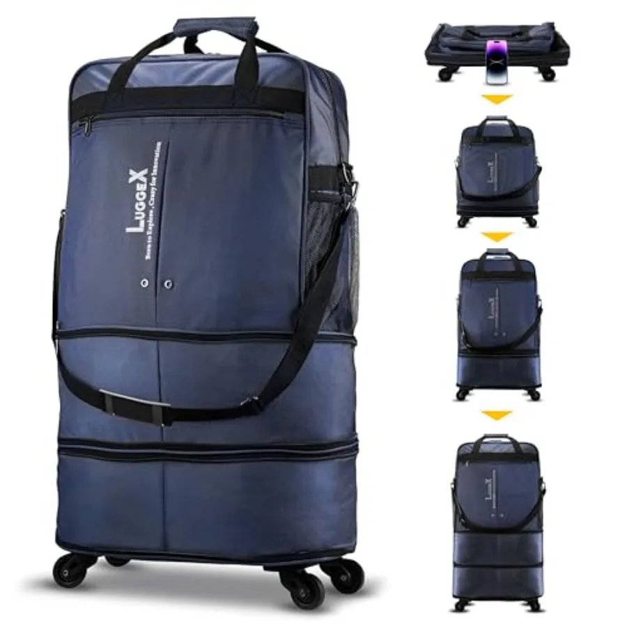 Travel Duffel Bags Expandable Collapsible Luggage with Spinner Wheels Lightweight without Telescopic Handle Large Capacity Suit