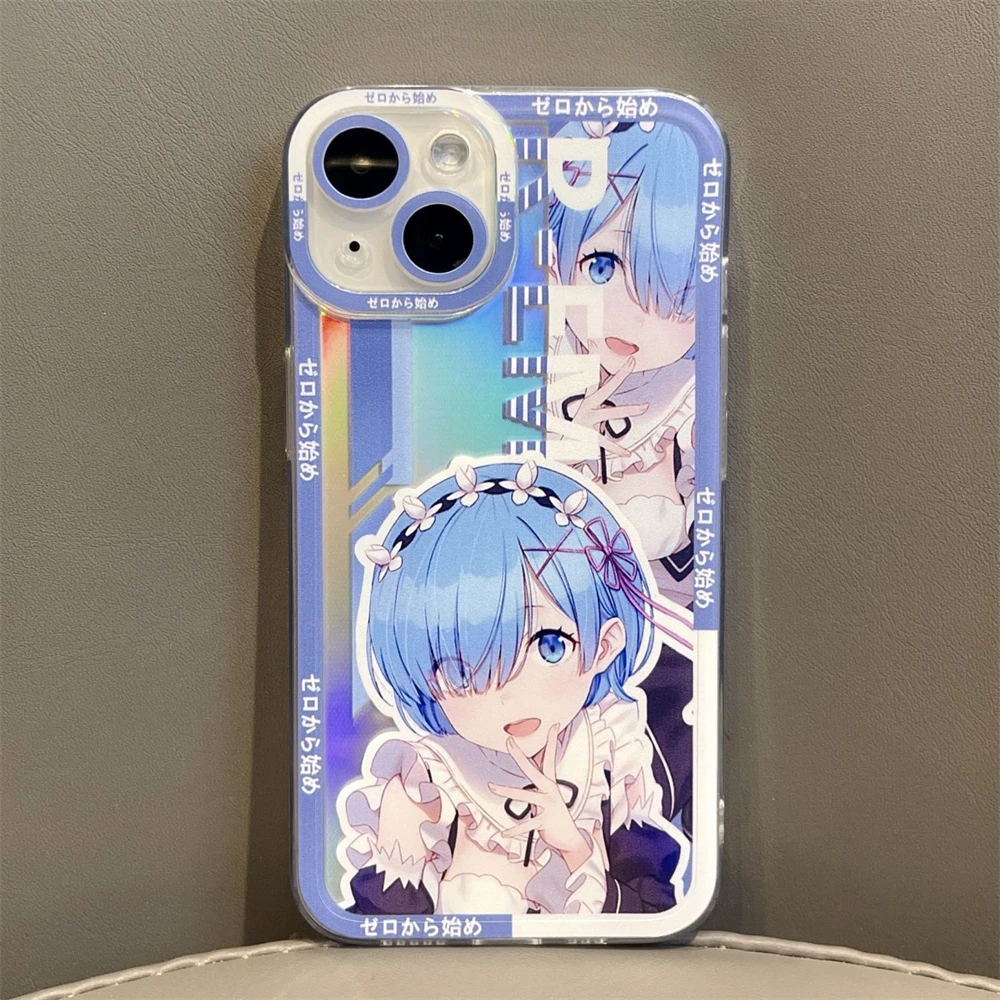 Rem Japanese anime Laser Transparent phone case for iphone 15 14 13 12 11 Pro Max Re:Life in a different world from zero coque