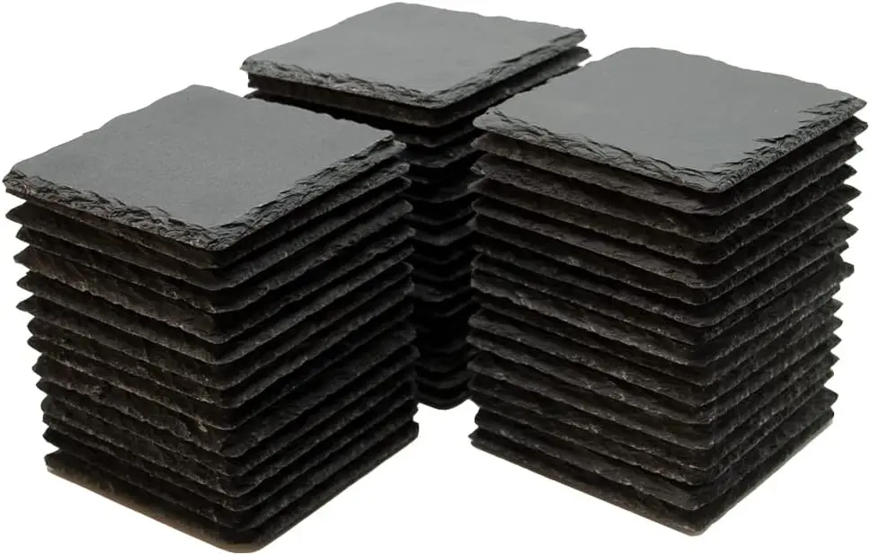 52 Pack 4x4 Inch Black Slate Coasters Bulk Square for Laser Engraving, Drink Bar Kitchen Home, Outdoor Coffee Table