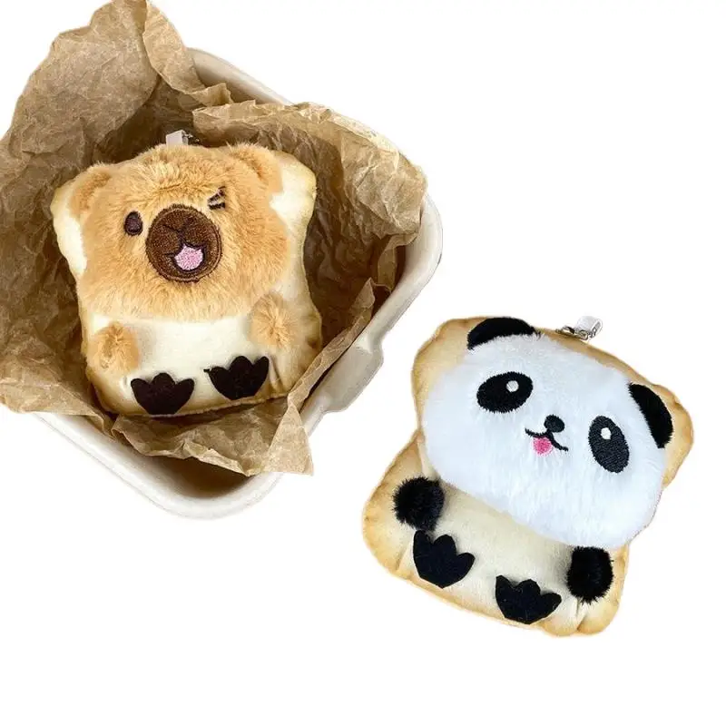 Bonito torrado pão panda brinquedo de pelúcia chaveiro dos desenhos animados macio pelúcia boneca pingente carro chaveiro mochila saco decoração presente do miúdo