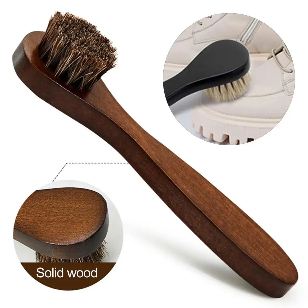 Shoes Scrubbing Brush Soft Mane Bristle Long Wooden Handle Rounded Head Cleaning Brush for Leather Shoes Sneakers Laundry Supply