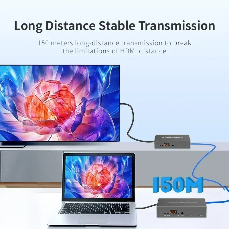 150M POE HDMI 1080P KVM Extension Over TCP/IP on Cat5e/6, Enabling Diverse Connectivity Patterns with Loopout and KVM IR Control