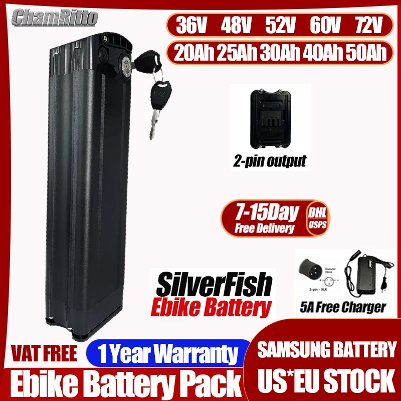 36v48v52v Bafang 1000w 2000w ebike 30 40ah Lithium Batterie 60v 72v SilverFish Electric Bicycle Battery 20 24ah 50 60ah Batterij