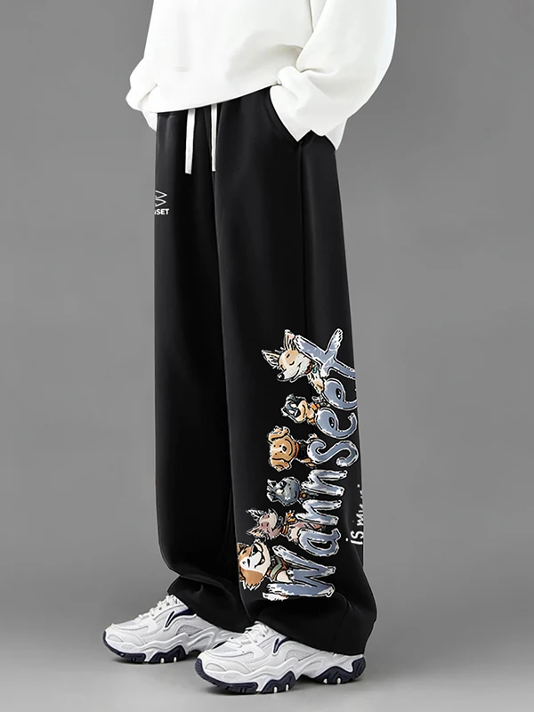 プラスサイズ 300 ポウ 新プリント カジュアルパンツ メンズ レディース ルーズ ワイドレッグ トレンド ドローストリング ストレートレッグ ロングパンツ スウェットパンツ