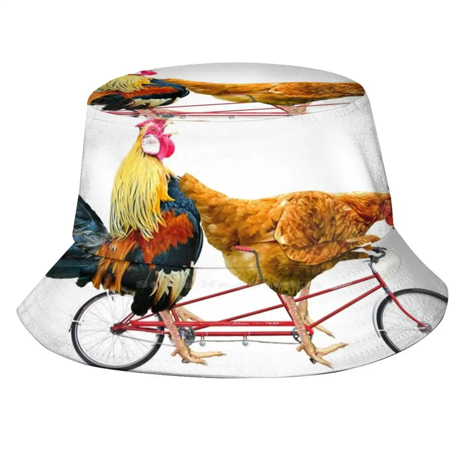 Chickens On A Tandem Bicycle Sun Cap Fisherman Hat Bucket Hats Bird Riding Ride Bike Animal Rooster Exercise Hen Cool Humor