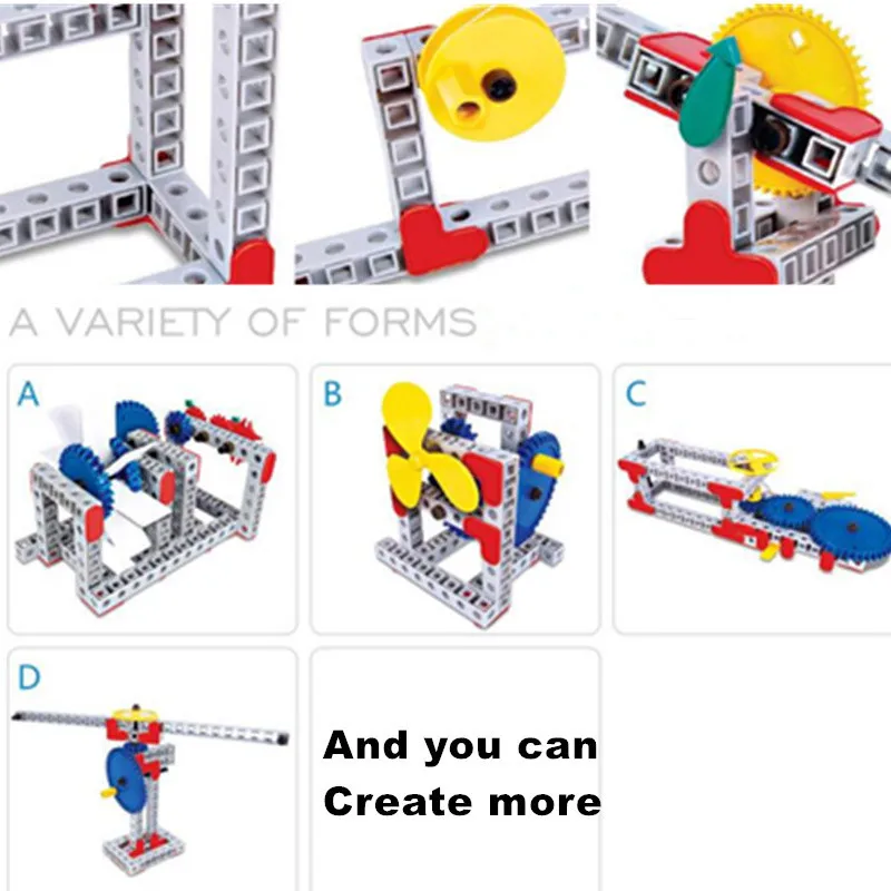 Experimenting Gizmo, Assembling Gears Toys, Flying Propeller 4 Forms Mechanics Learn Physics Science Educational Building Blocks