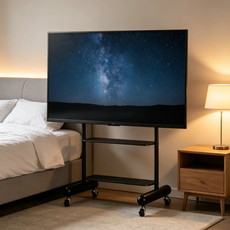 32-75 Inch Heavy Duty Mobile TV Stand for Larger Screens Lockable Wheels and Spacious Shelves for Media Player Home Living Room