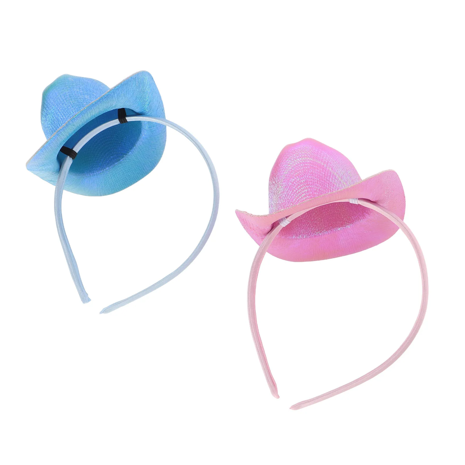 

2Pcs Iridescent Top Hat Headband Mini Cowboy Style Western Themed Party Hairband Vintage Wedding Carnival Dress Up Accessory