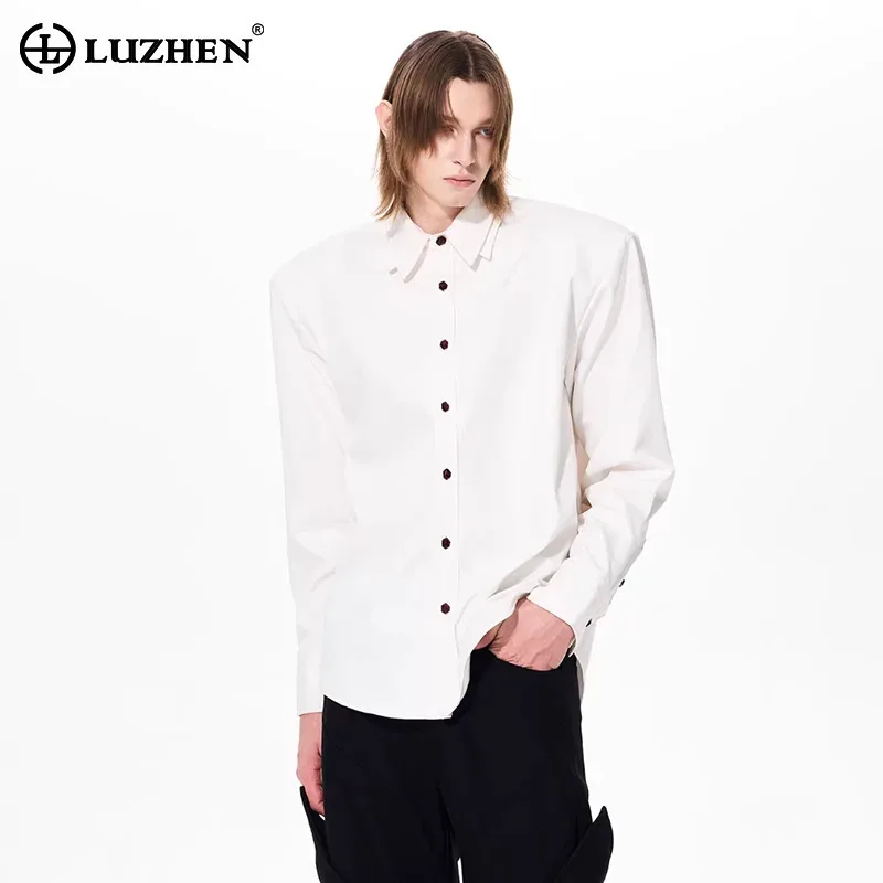 

LUZHEN 2026 Spring New Double Layer Collar Solid Color Long Sleeve Shirts Men Stylish Handsome Loose Casual Male Clothes JY6254