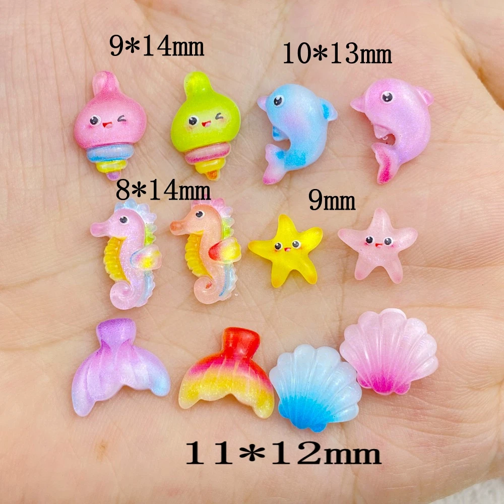30Pcs New Cute Resin Mini Starfish Dolphin Shell  Flat Back Ornament Jewelry Making Manicure Hairwear Accessories