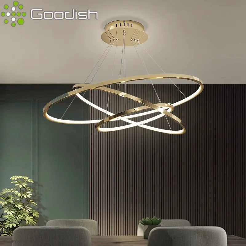 

Nordic Modern LED Pendant Lights Luxury lamps for Kitchen Living Dining Bedroom Brushed Circle Rings Home Decoration Chandeliers
