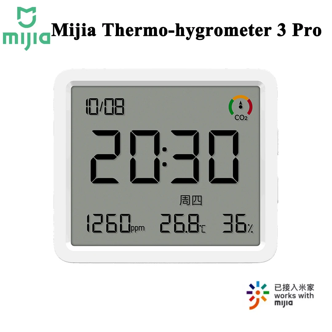 Mijia Smart Hygrometer Thermometer 3 Pro 3.6 Inch Air Detector CO2 Humidity Temperature Sensor Works for Xiaomi HyperOS