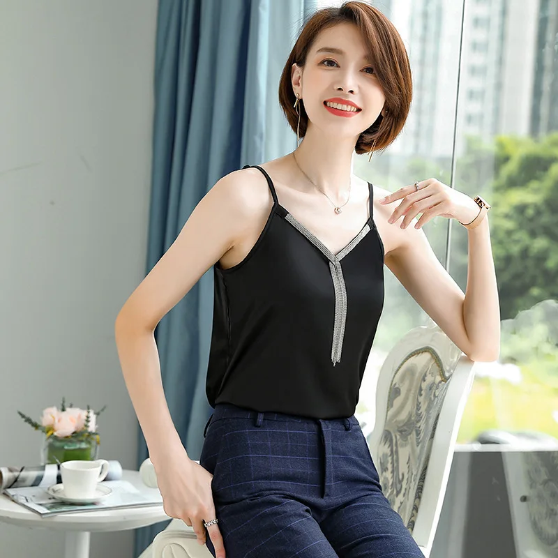 Summer new women camisole top outerwear short style crystal bead pendant camisole elegant temperament bottom vest